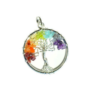 7 Chakra Tree of Life pendant silver tone