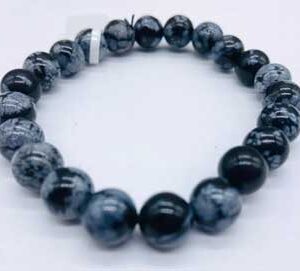8mm Obsidian, Snowflake bracelet